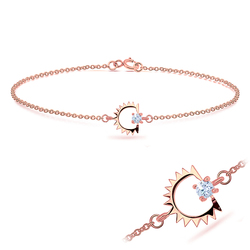Rose Gold Plated Round CZ Stone Silver Bracelet BRS-430-RO-GP